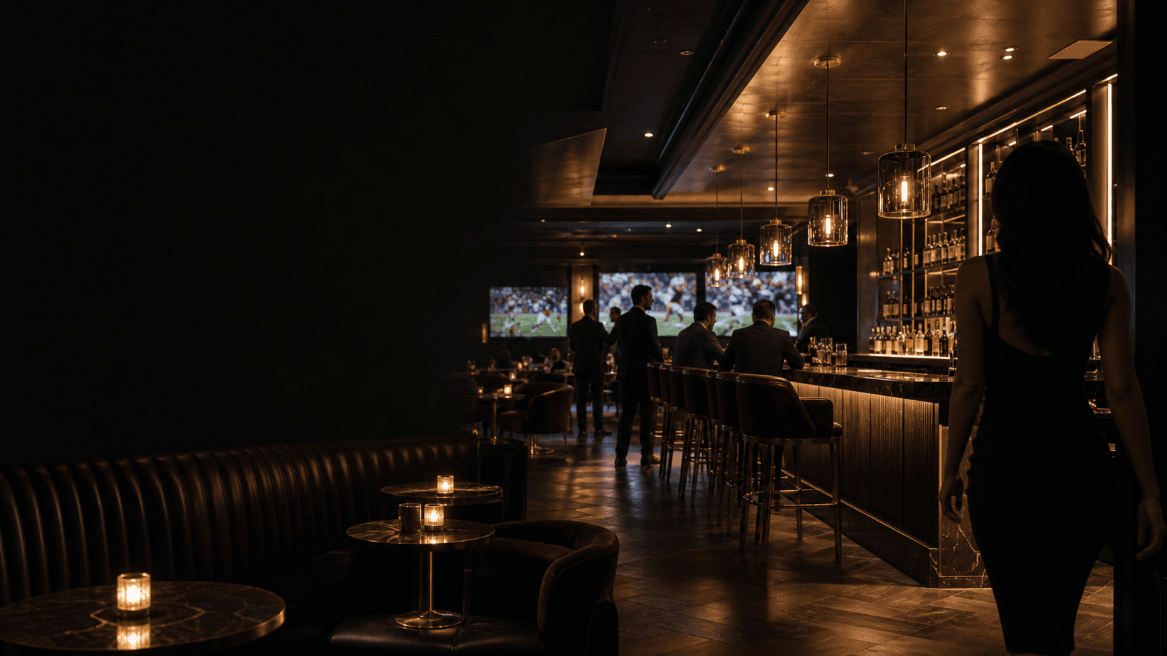 OC11's upscale bar with live sports playing on large screens
